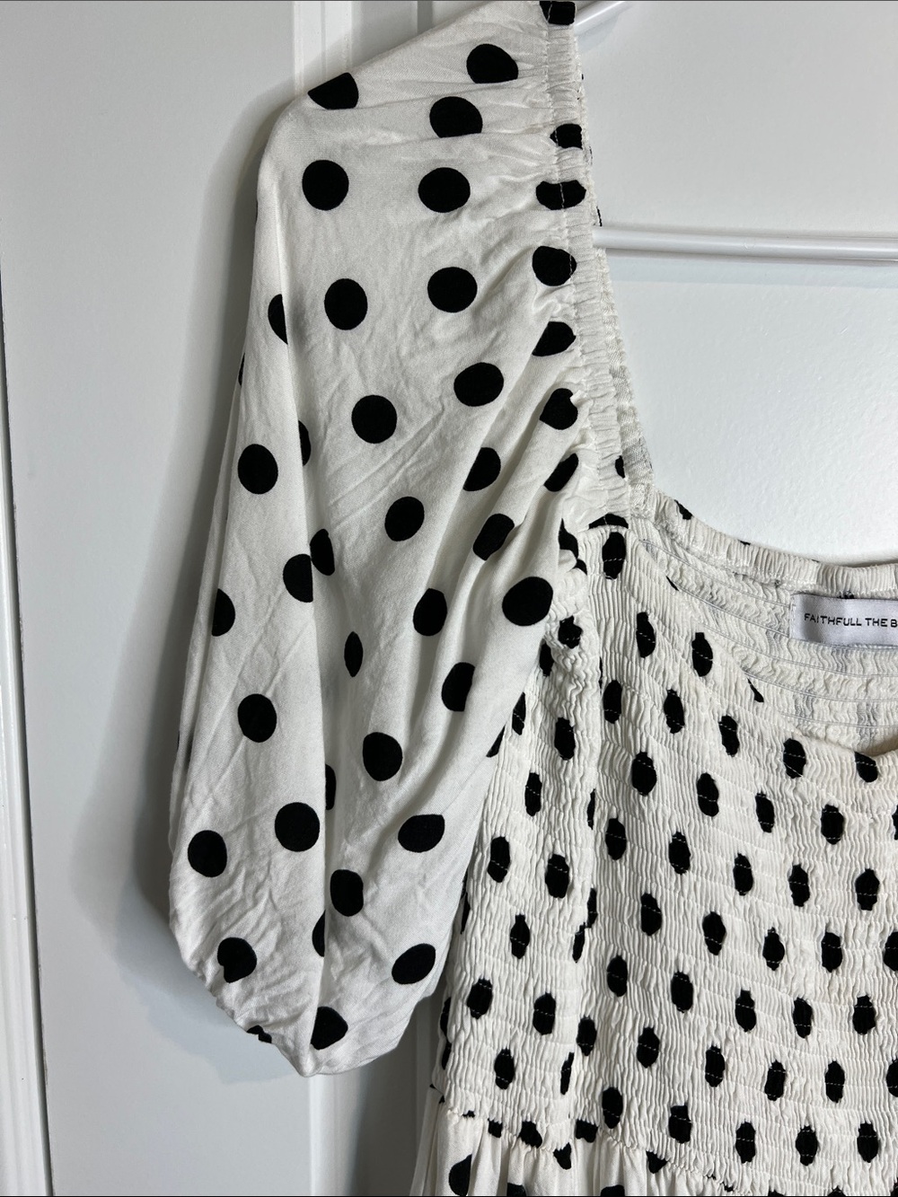 Faithfull the Brand White with Black Polka Dot Mini Dress - Picture 3 of 4